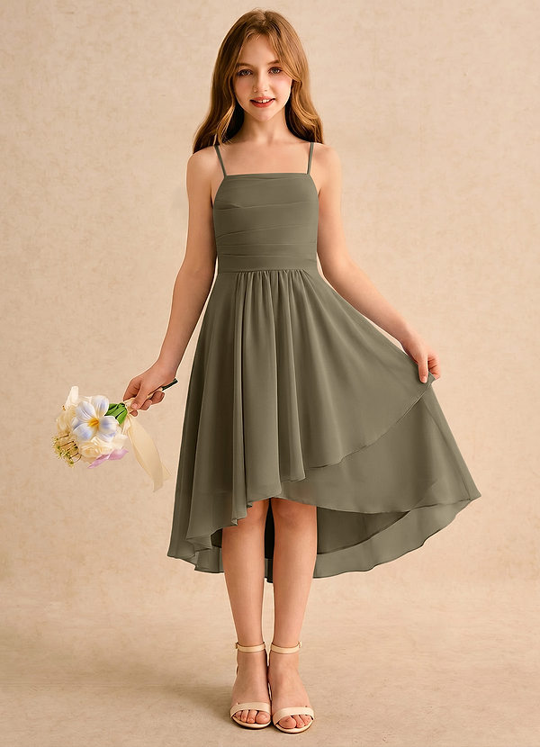 Azazie Twilight Dance Girls Formal Flower Girl Dresses Willow Green A-Line Pleated Chiffon Dress image1