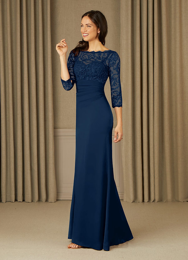 Azazie Stefani Mother of the Brides Dresses Dark Navy Mermaid Lace Dress image1