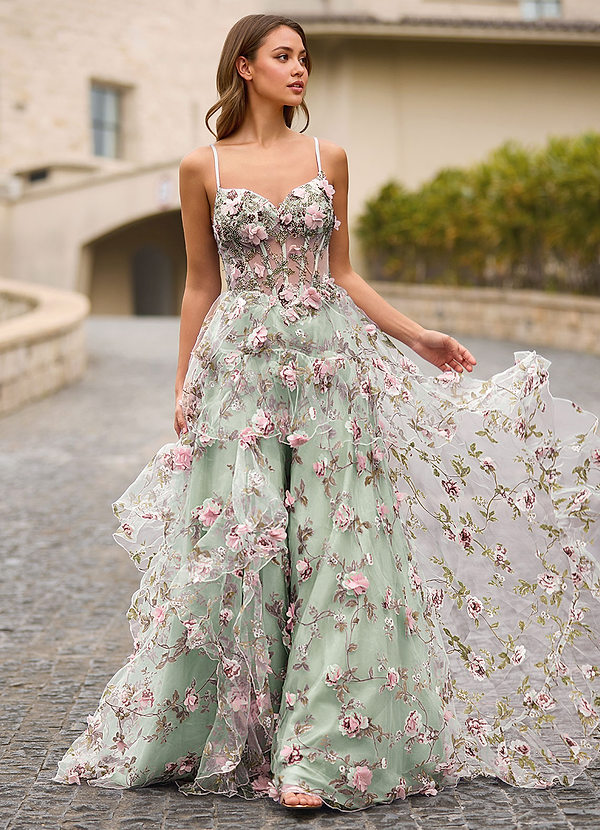 Elara Pink 3D Floral Prom Dress image1