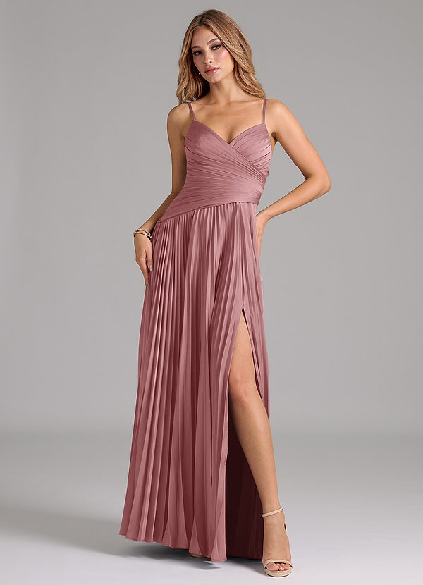 Azazie Vini Bridesmaid Dresses Dusty Rose A-Line Pleated Stretch Satin Dress image1