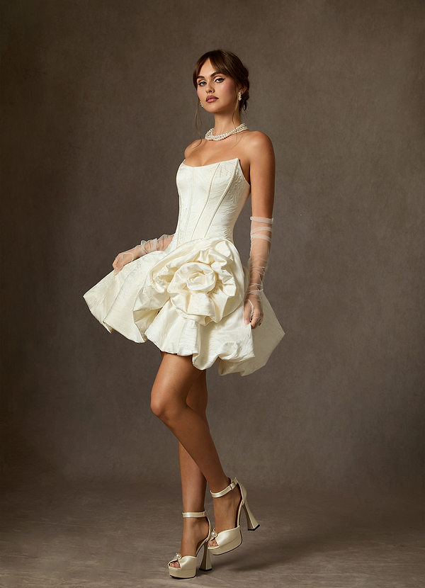 Azazie Kloe Wedding Dresses Antique White Ball-Gown Strapless Floral Jacquard Dress image1