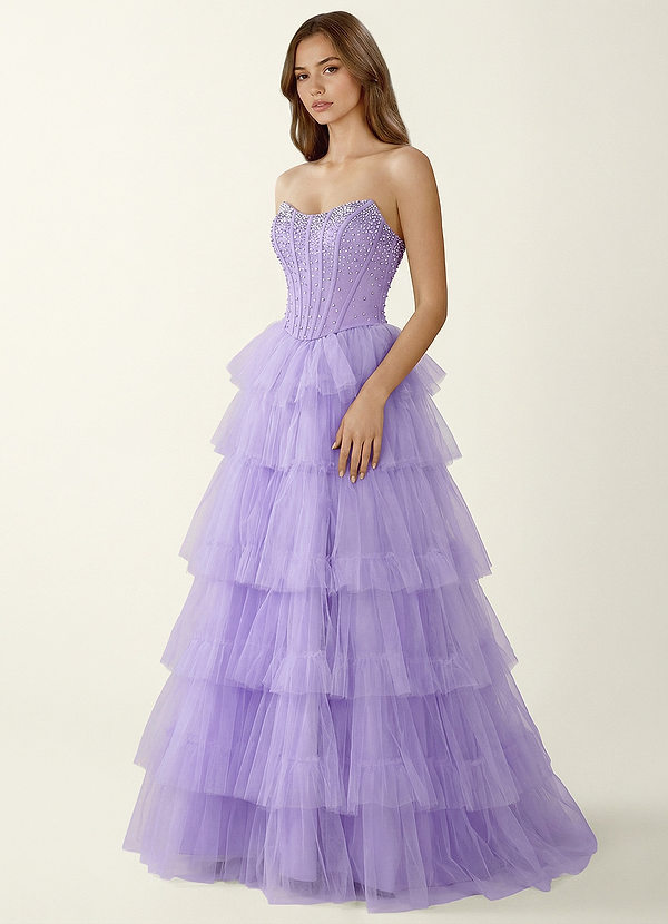 Nerida Viola Abito da ballo a trapezio in due pezzi con corsetto e perline image1