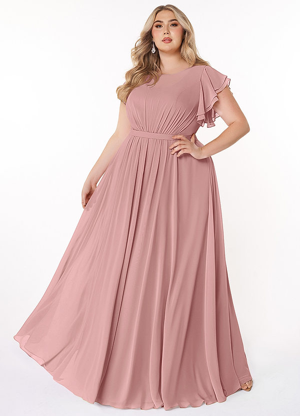Azazie Daphne Modest Bridesmaid Dresses A-Line Ruffled Chiffon Floor-Length Dress image1