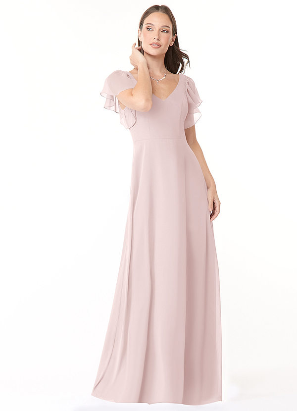 Azazie Syenna Bridesmaid Dresses Blushing Pink A-Line Ruched Chiffon Dress image1