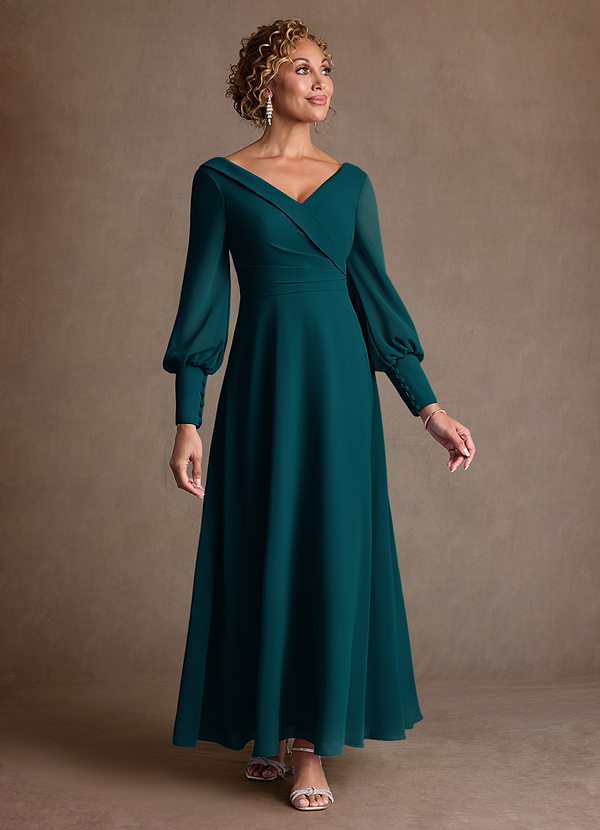 Azazie Paterson Suknie dla Matki Panny Młodej Linia A Pofałdowany Szyfon Długość kostki Sukienka image1