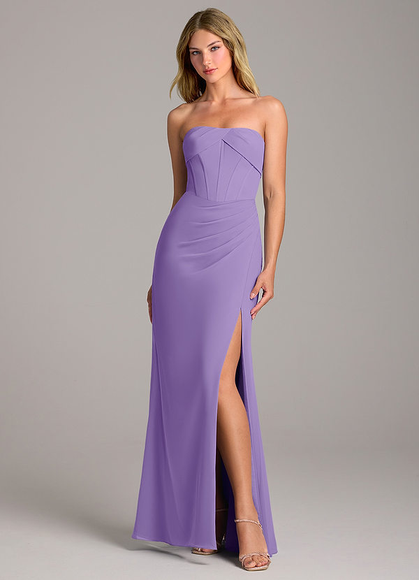 Azazie Chantel Bruidsmeisjes Jurken Converteerbaar Jurk van Chiffon met Kolom Strapless Tahiti image1