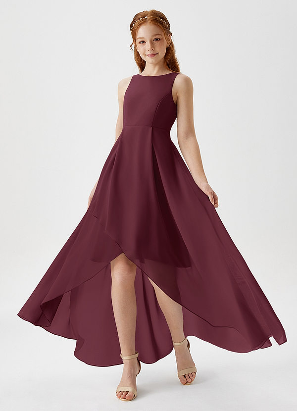 Azazie Lizette Junior Cabernet A-Line Pleated Chiffon Dress image1
