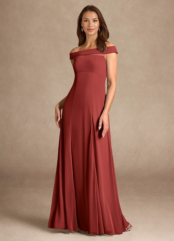 Azazie Ewa Abiti da Mamma Sposa Abito A-Line in Maglia a Spalla Scoperta Ruggine image1