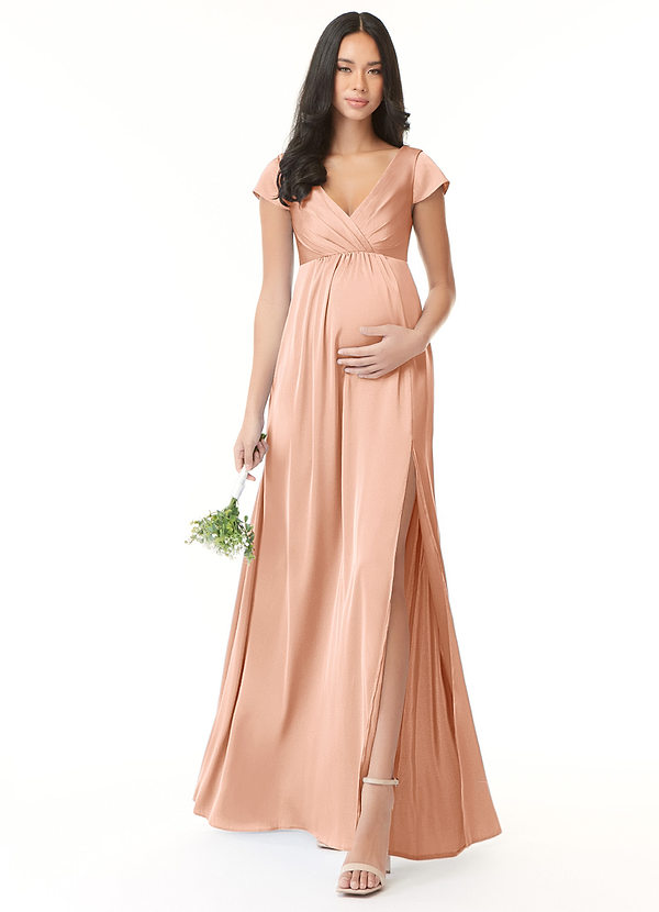 Azazie Allessia Robe demoiselle d'honneur enceinte Robe Trapèze Plissée Longueur ras du sol Satin extensible image1
