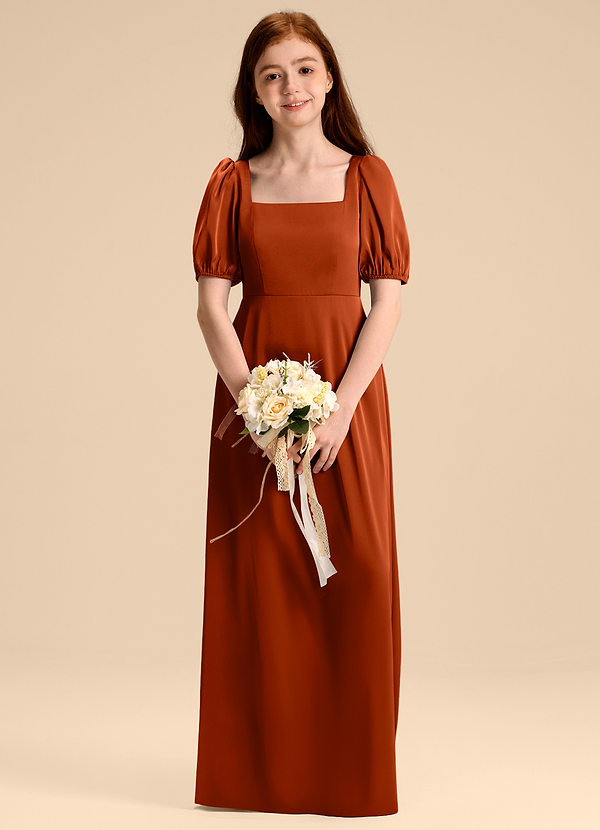 Azazie Briar Junior Robe Trapèze en Satin extensible Arc Paprika image1