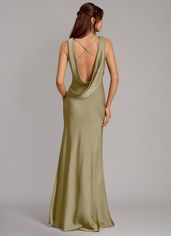 Azazie Cheryl Vestidos Dama de Honor Vestido de Musgo Verde de Satén Elástico de Corte Sirena image1