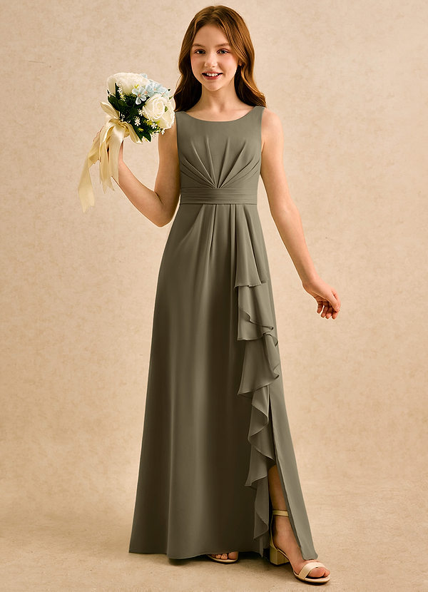 Azazie Chibi Girls Formal Abiti da Ragazza di Fiori Abito A-Line in Chiffon Plissettato Willow Green image1