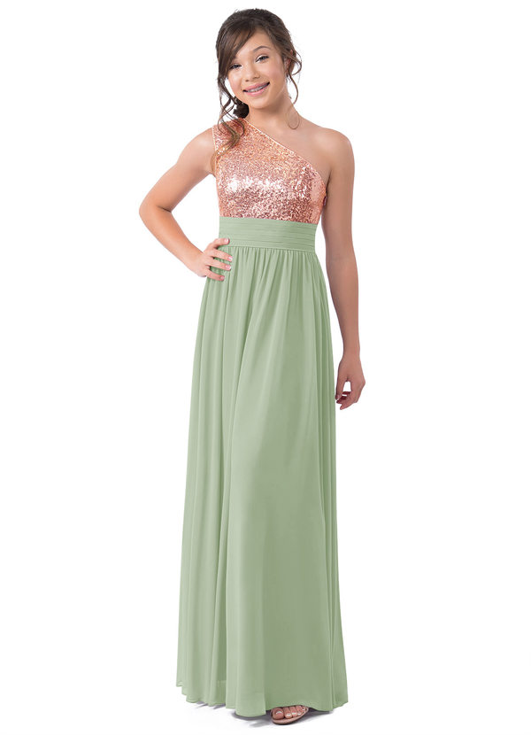 Los Vestidos AsiméTricos Para Damas De Honor Junior Con Escote En Forma De Cucharada Verde Menta main image 1