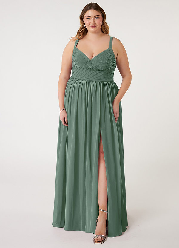 Azazie Chanel Bridesmaid Dresses Eucalyptus A-Line Pleated Chiffon Dress image1
