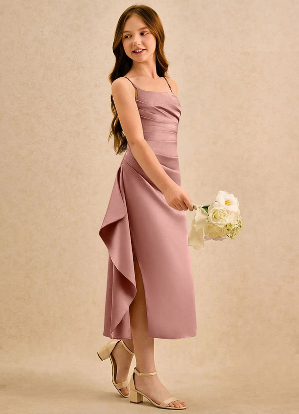 Azazie Canna Girls Formal Klänningar för brudeflicka Klä A-Line i Stretch Satin Plisserad image1