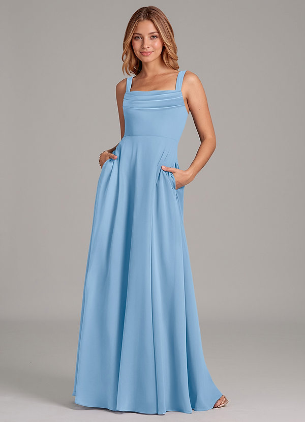 Azazie Shaude Bridesmaid Dresses Powder Blue A-Line Pleated Chiffon Dress image1