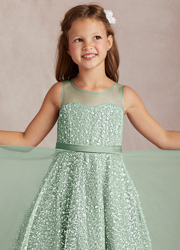 Azazie Siwa Flower Girl Klänningar Klänning A-Linje i Tyll Pärlstav image1