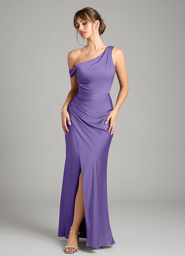 Azazie Madelyn Bridesmaid Dresses Tahiti Mermaid One Shoulder Stretch Satin Convertible Dress image1