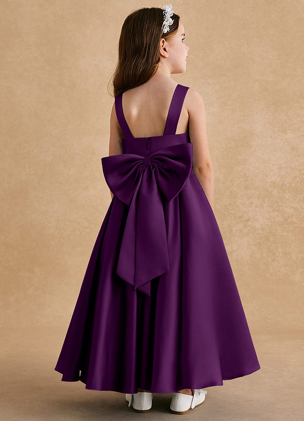 Azazie Honey Bear Flower Girl Dresses Grape A-Line Pleated Matte Satin Dress image1