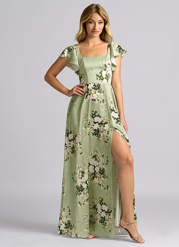 Azazie Bondi Brudtärneklänningar Klä av A-Linje i Stretch Satin Rosett Blommiga Rankor image1