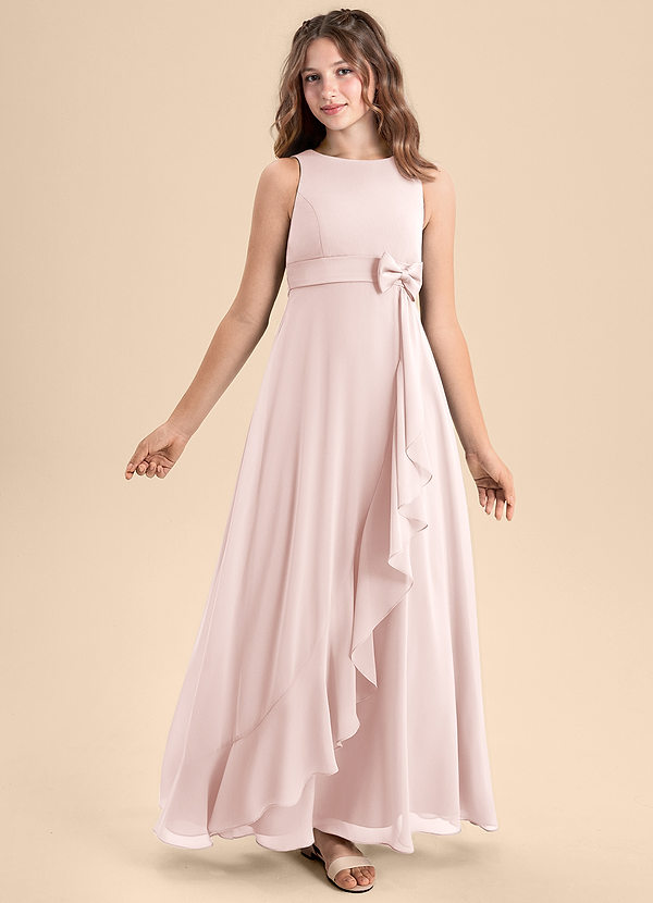 Azazie Lilenne Junior Blushing Pink A-Line Bow Chiffon Dress image1
