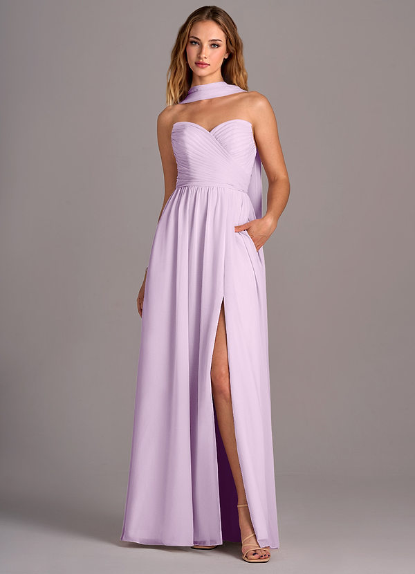 Azazie Joni Bruidsmeisjes Jurken Converteerbaar Jurk van Chiffon met A-Lijn Strapless Frosted Lila image1