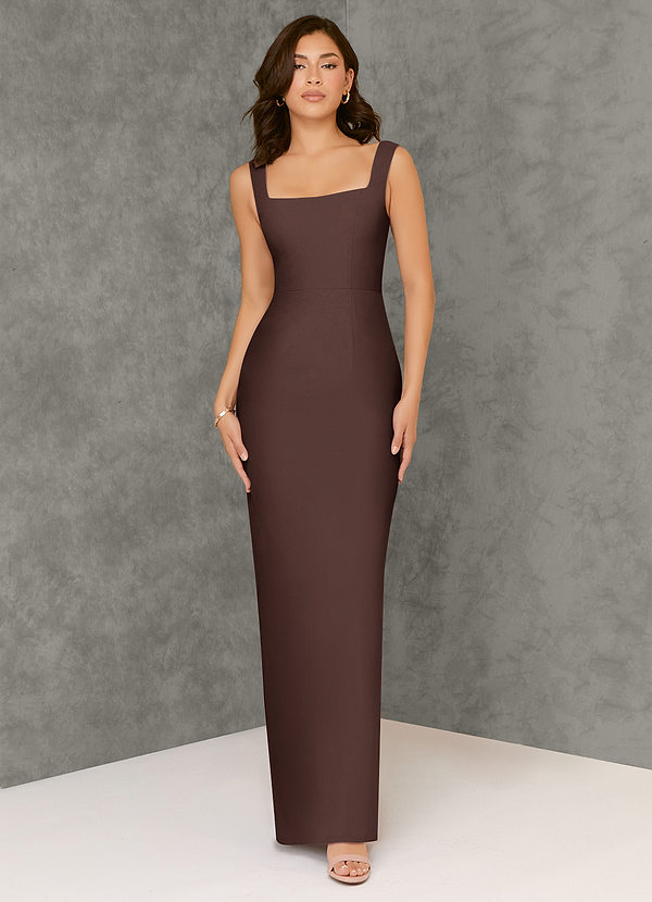 Azazie Flori Bridesmaid Dresses Ganache Sheath Square Neckline Chiffon Dress image1