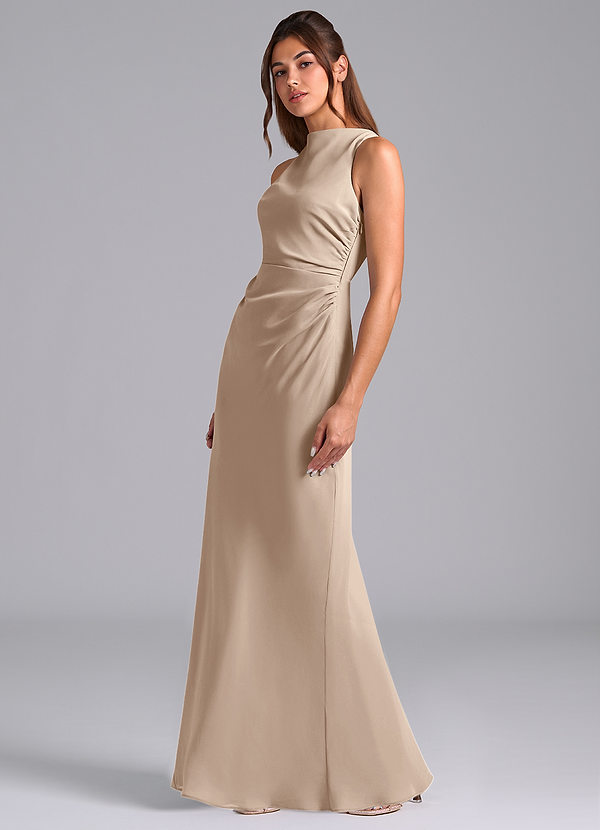 Azazie Evadne Brautjungfernkleider A-Linie Plissee Chiffon Kleid Taupe image1