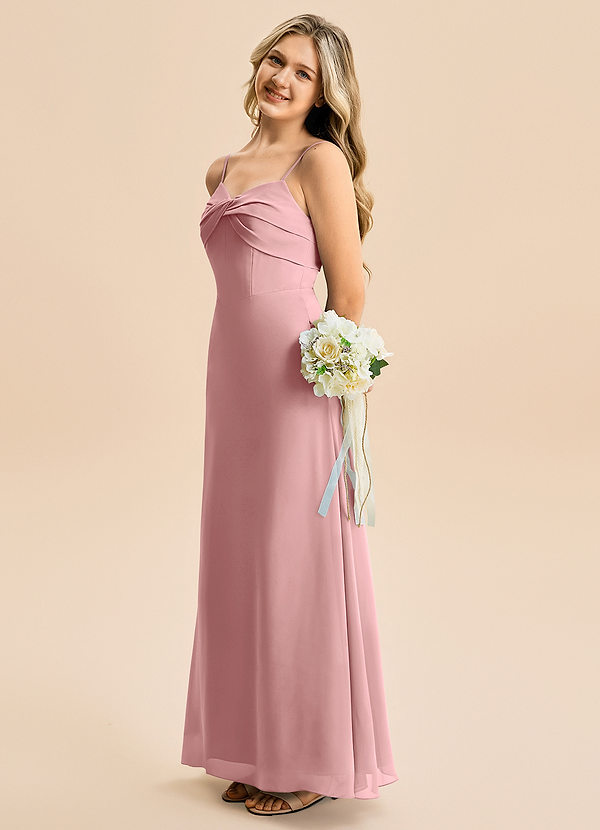 Azazie Jordyn Junior Vestido de Rosa Polvorienta de Gasa de Corte en A con Escote de Corazón image1