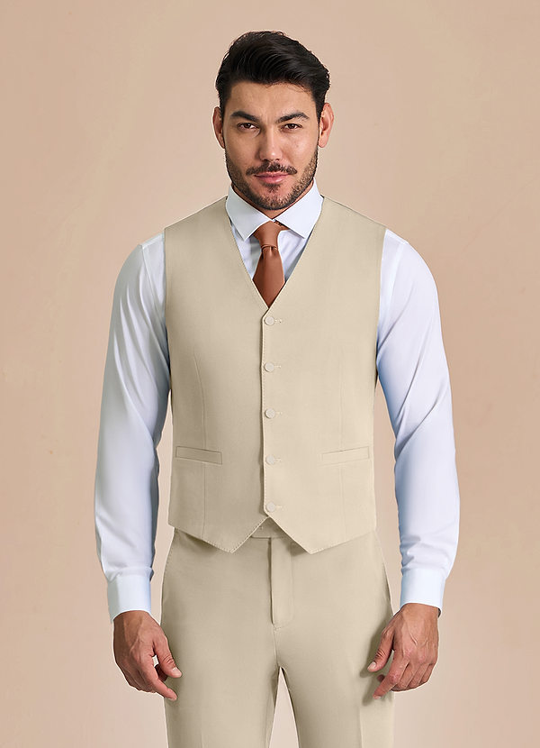 front James Tan Structured Stretch Suit Vest
