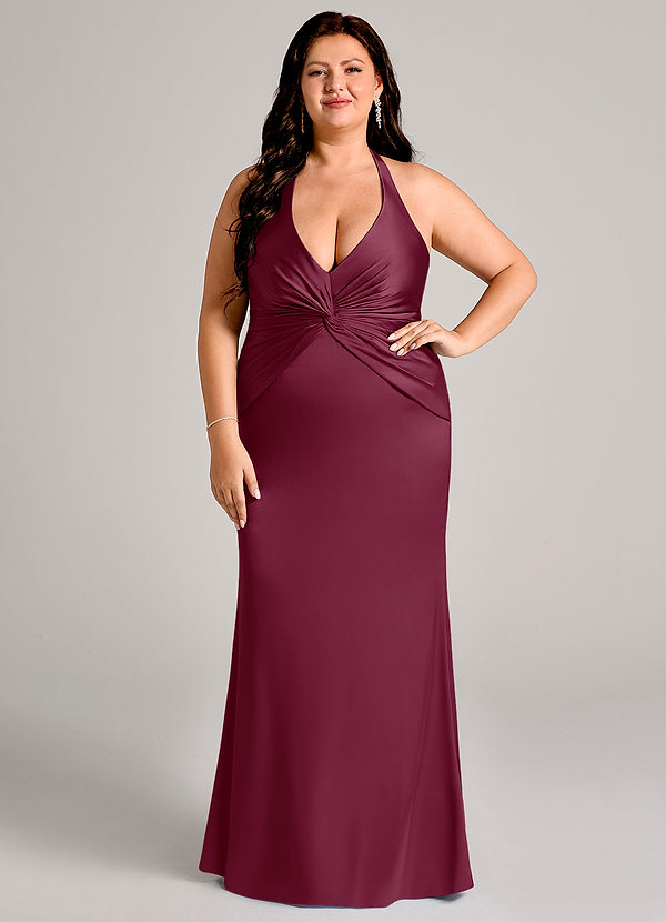 Azazie Valerie Bridesmaid Dresses Mulberry Mermaid Pleated Stretch Satin Dress image1