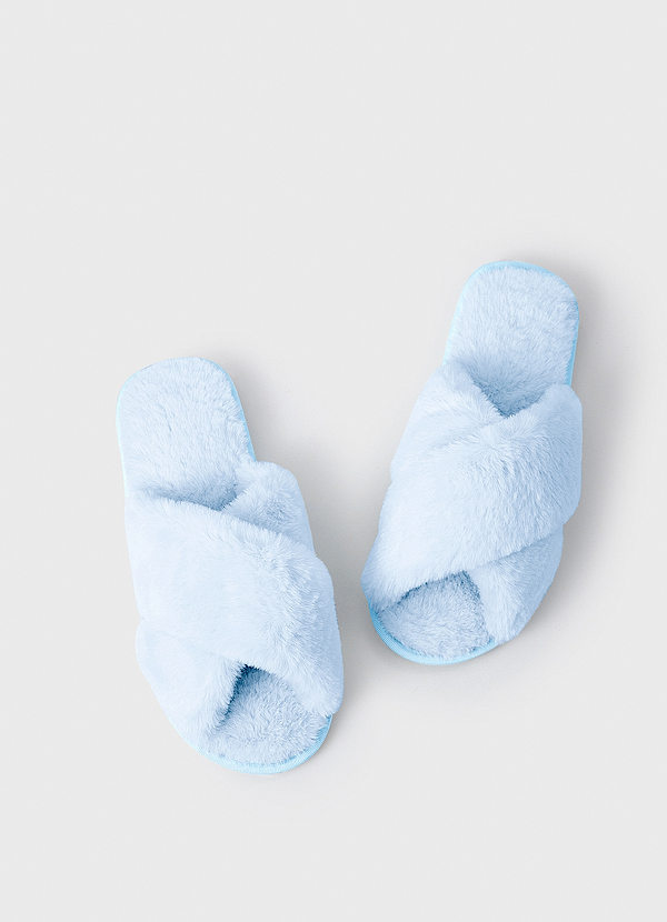 front Chaussons duveteux à bandes croisées de couleurs assorties