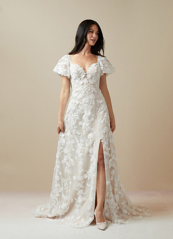 Azazie Vivienne Wedding Dresses A-Line Sweetheart Lace Sweep Train Dress image1