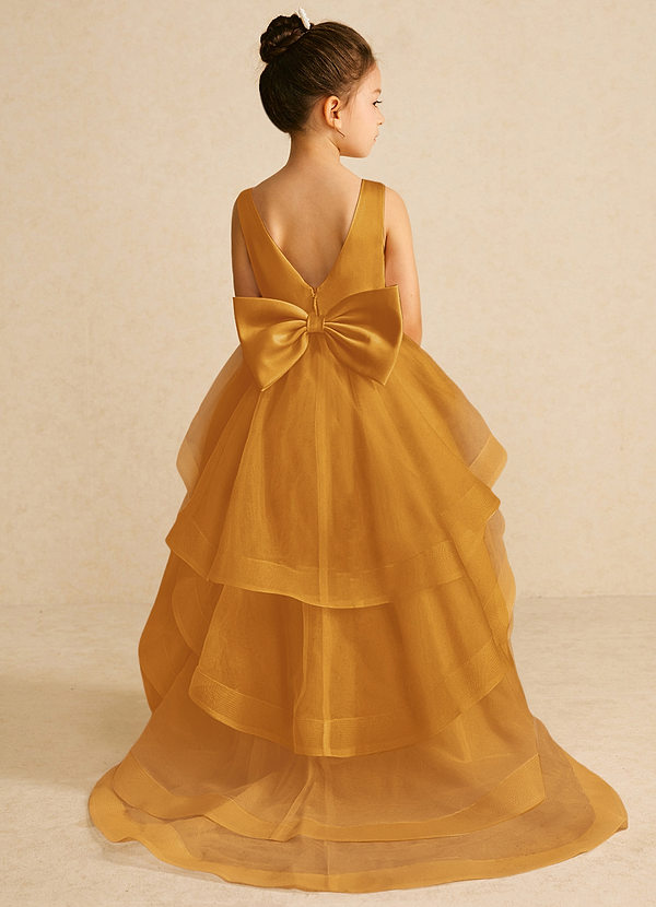 Azazie Pumpkin Flower Girl Dresses Butterscotch A-Line Convertible Tulle Dress image1