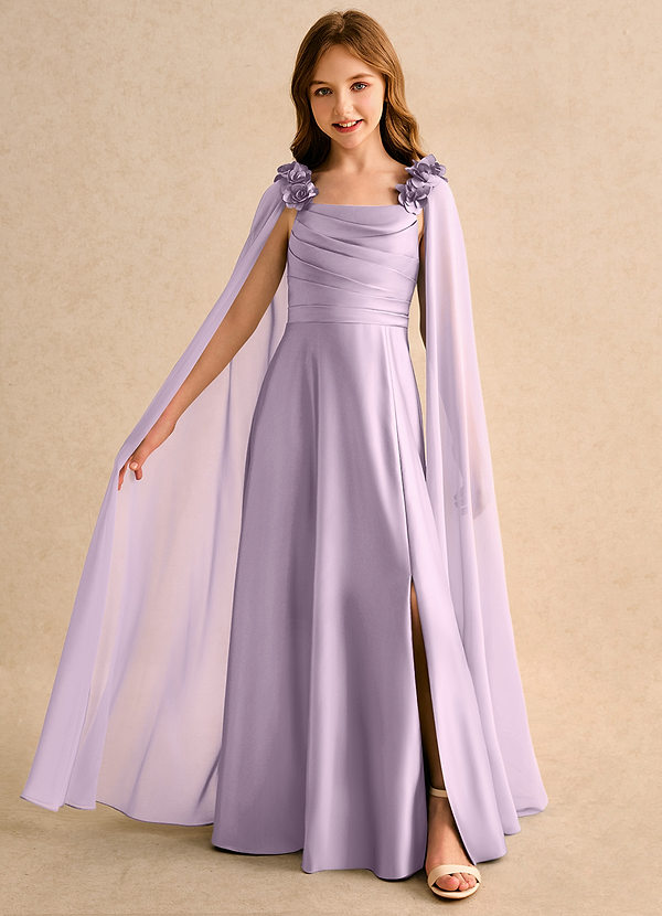 Azazie Rosita Girls Formal Flower Girl Dresses Frosted Lilac A-Line Pleated Matte Satin Dress image1