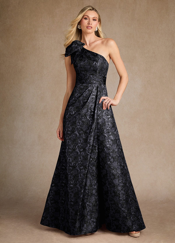 Azazie Easton Vestidos de Madre de la Novia Vestido de Negro de Jacquard de Corte en A con Hombro unilateral image1