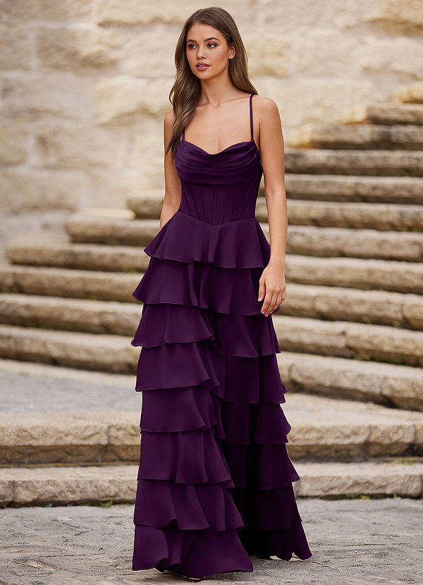 Rhythm 포도 러플 A라인 프롬 드레스 image1