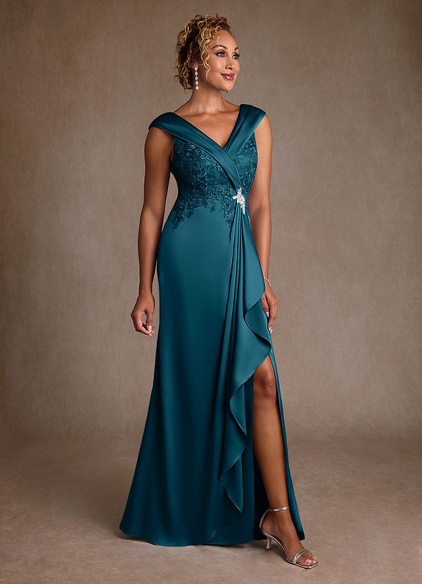 Azazie Santa Monica Mother of the Brides Dresses Ink Blue A-Line Lace Dress image1