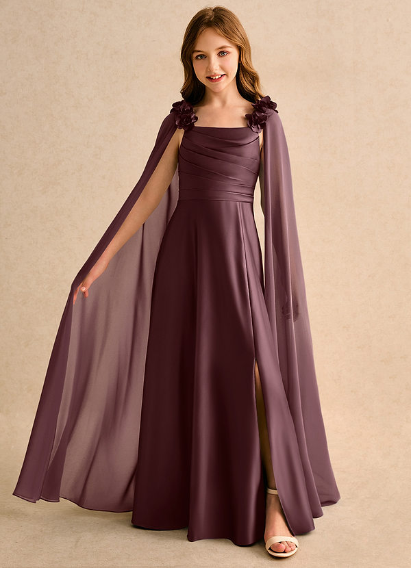 Azazie Rosita Girls Formal Flower Girl Dresses Sangria A-Line Pleated Matte Satin Dress image1