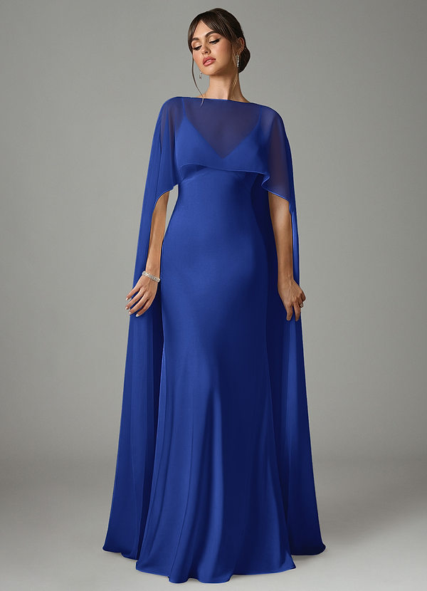 Azazie Stefania Robes Demoiselle d'honneur Robe Trapèze en Satin extensible Bleu Roi image1