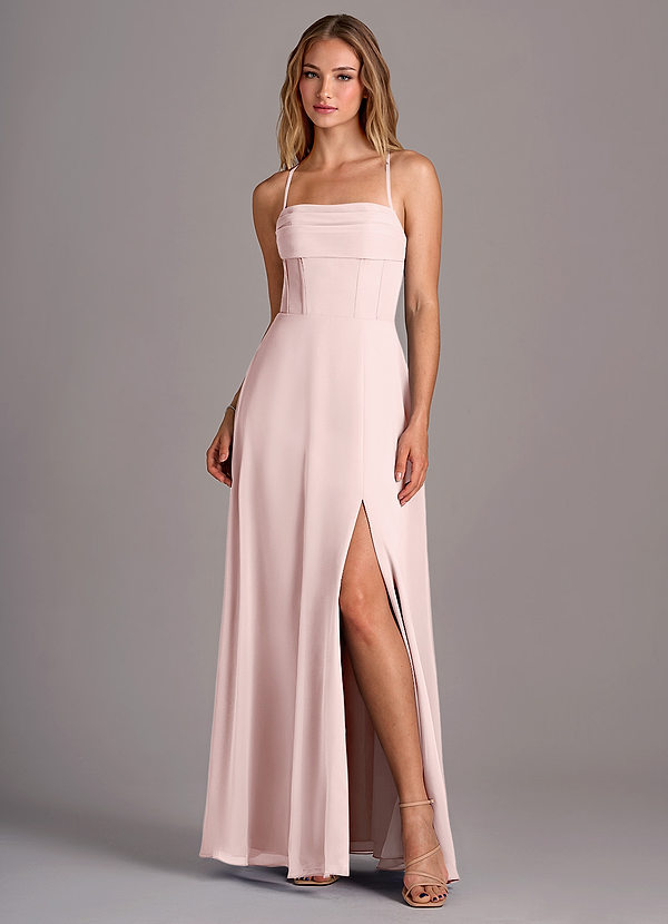 Azazie Carolyn Vestidos Dama de Honor Vestido de Rosa Rubor de Gasa de Corte en A con Plisado image1