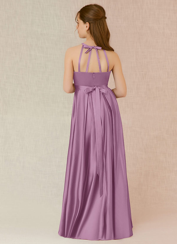 Azazie Arianthe Junior Vestido de Glicinia de Satén Elástico de Corte En A con Con bolsillos image1