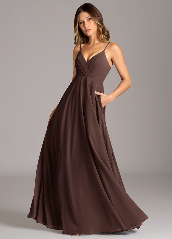 Azazie Amani Bridesmaid Dresses Ganache A-Line Pleated Chiffon Dress image1