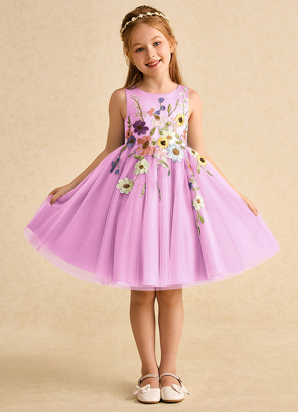 Azazie Prima Vestidos de Niña de Flores Vestido de Rosa Caramelo de Tul de Corte En A con Lazo image1
