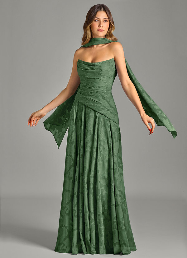 Azazie Gabriela Abiti da Damigella Abito A-Line in Burnout Floreale Senza Cinturino Eucalipto image1