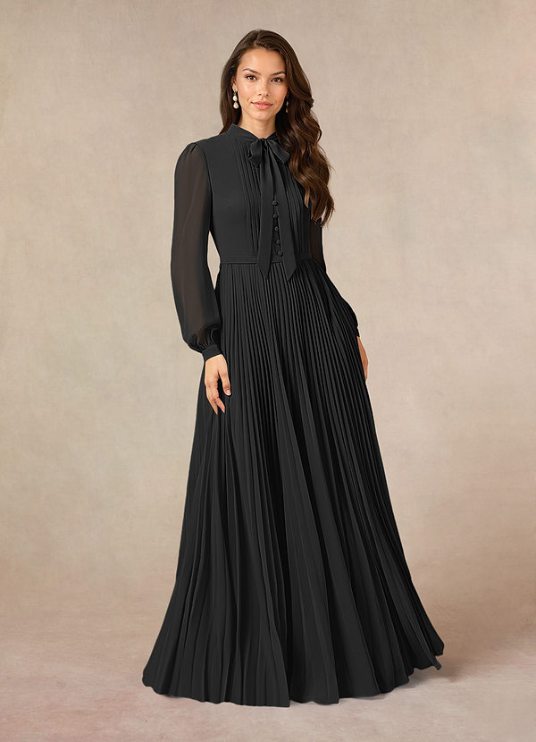 Azazie Adellah Mother of the Brides Dresses Black A-Line Pleated Chiffon Dress image1