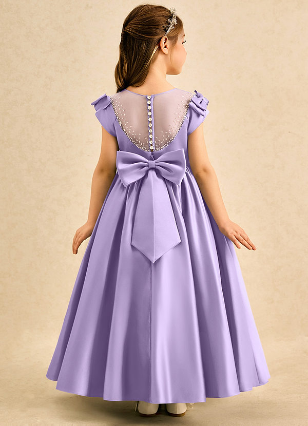 Azazie Toffee Abiti da Damigella Bambina Abito Stile Principessa in Raso Opaco Fiocco Lilla image1