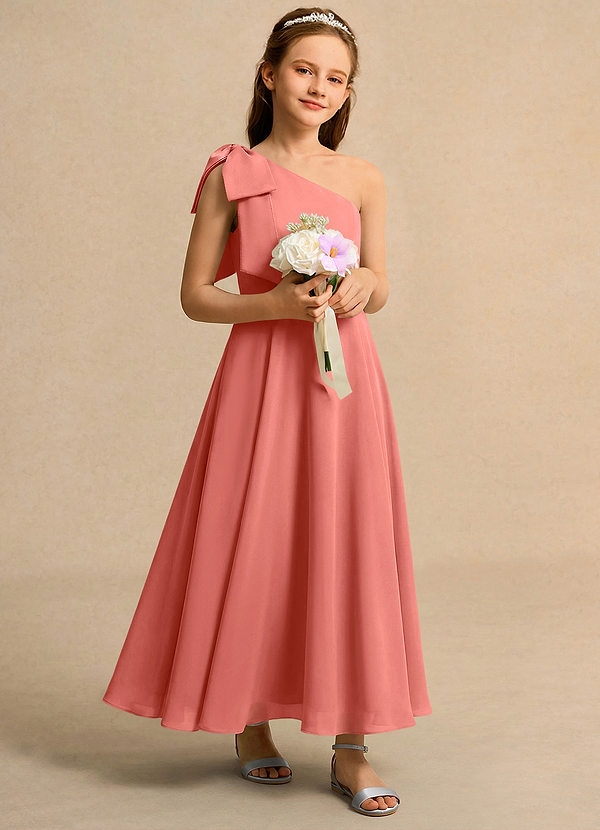 Azazie Guppy Girls Formal Blumenkinder Kleider A-Linie One-Shoulder Chiffon Kleid Lachsrosa image1