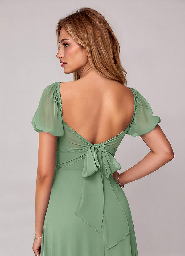 Azazie Fatima Robes de demoiselle d'honneur Robe Trapèze en Mousseline de soie Avec poches Matcha image1