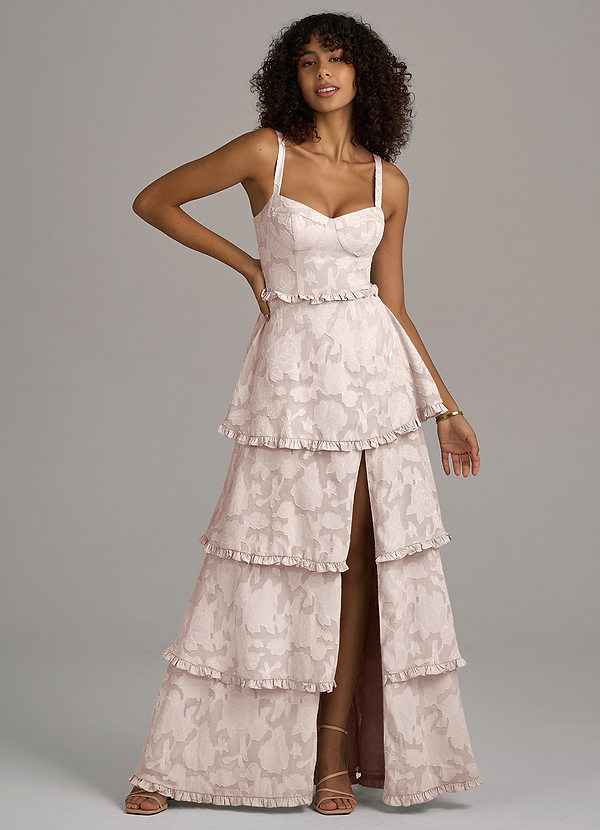 Azazie Romie Bridesmaid Dresses Blushing Pink A-Line Corset Floral Burnout Dress image1